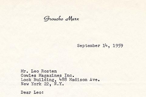 Section of a Letter from Groucho Marx