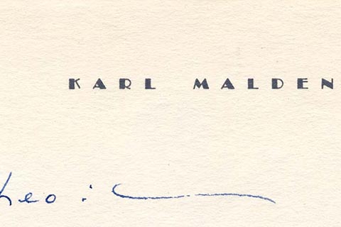 Cropped letter from Karl Malden, the upper portion of the page
