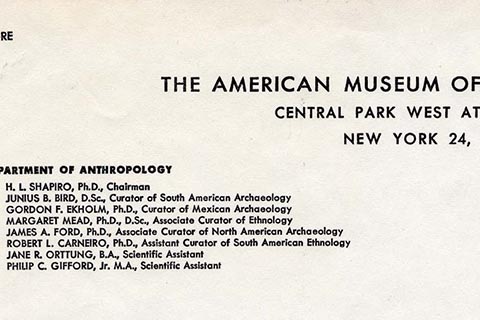 Cropped Letter from Margaret Meade, containing the American Museum of Natural History letterhead
