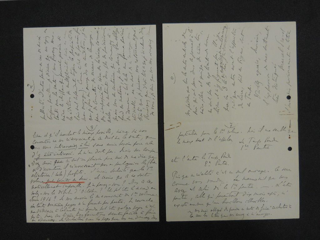 Three pages of Proust's handwritten letters