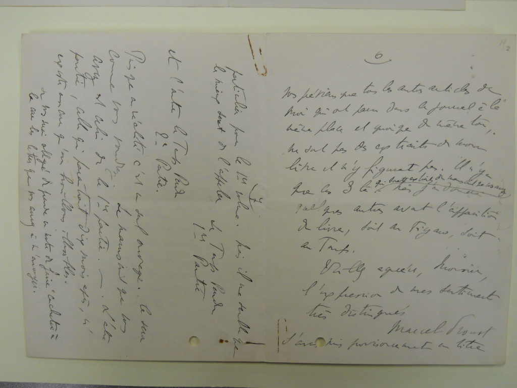 One of Proust's handwritten letters