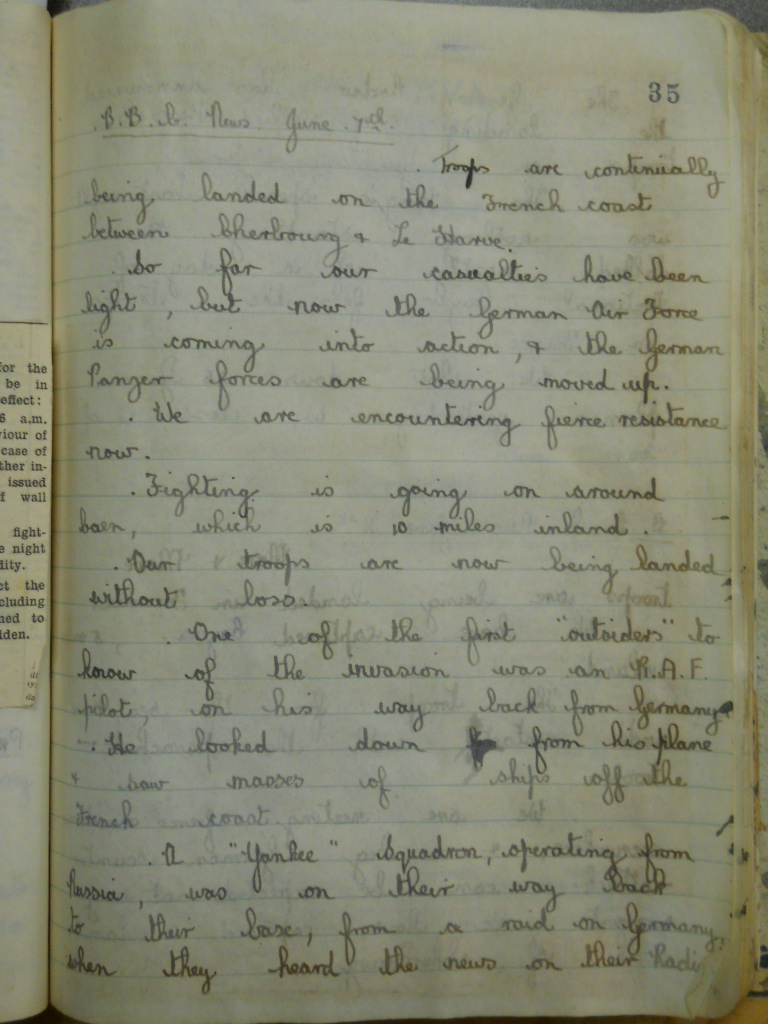 Entry: BBC News, June 7th -- a page of handwritten text.