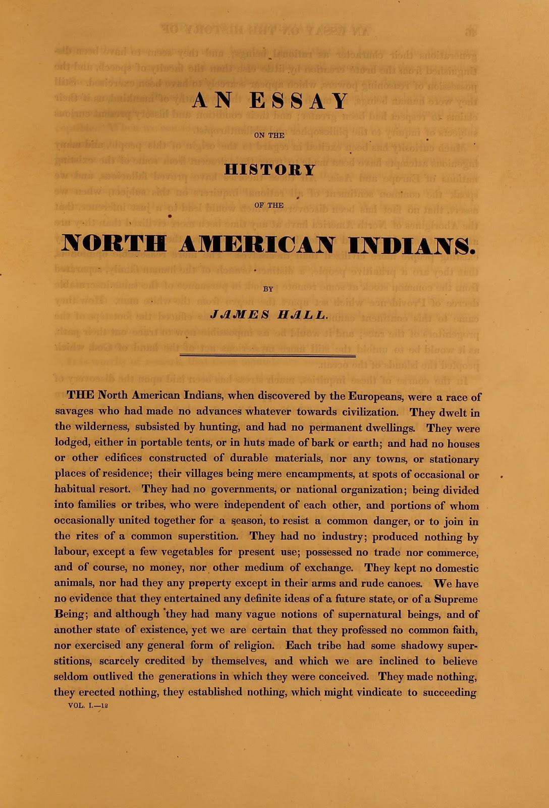 First page of "An Essay on the History of the Indians" by James Hall