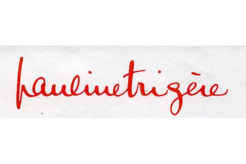 Red letterhead: The name paulintrigere is written as one word in red brush script