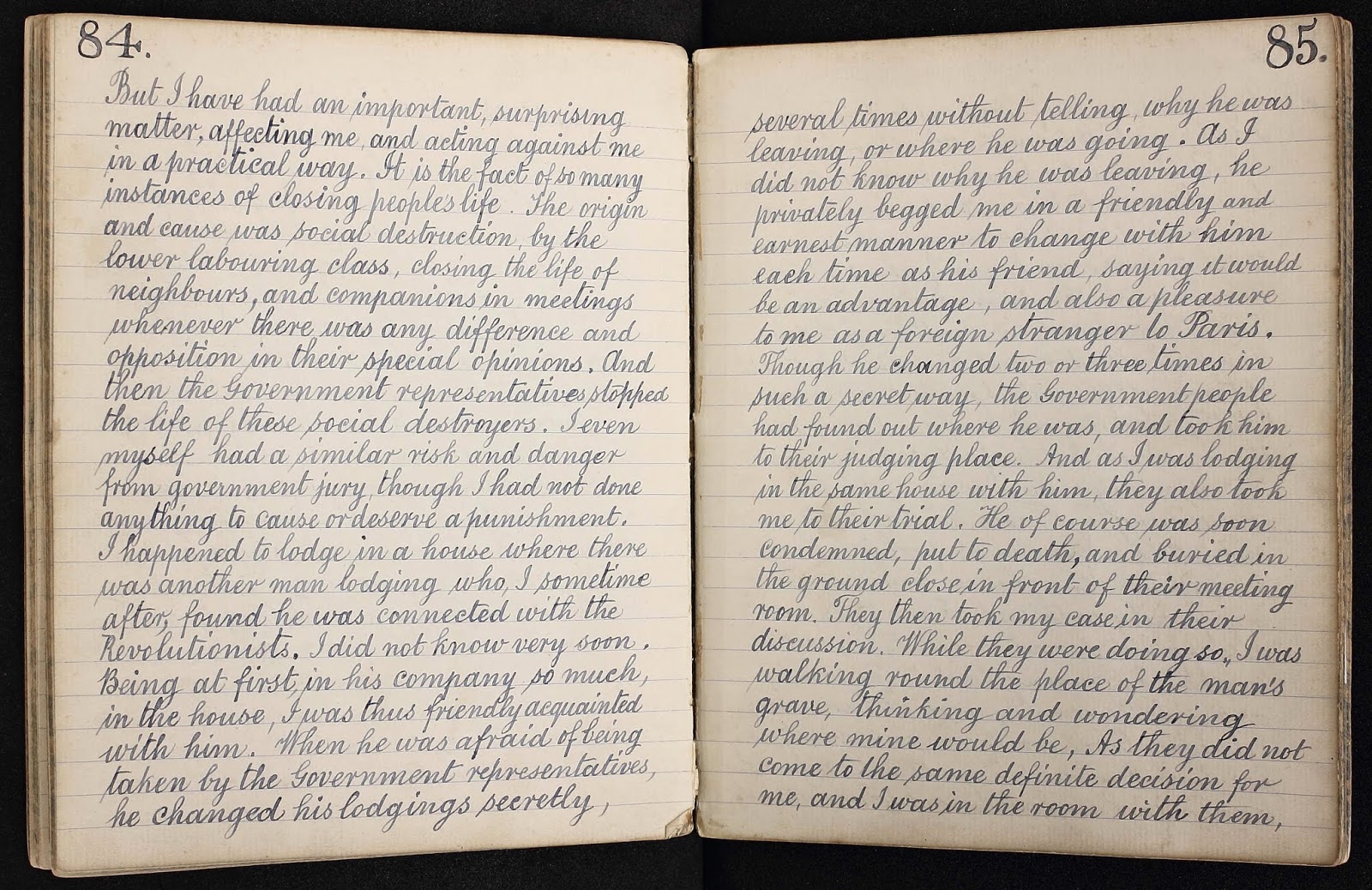 2-page spread from William Ayrton's diary