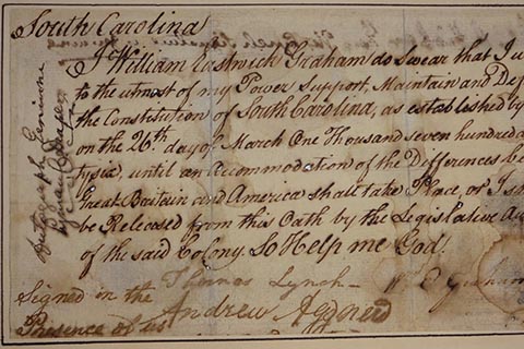 Signed oath by William Graham to uphold the Constitution of South Carolina