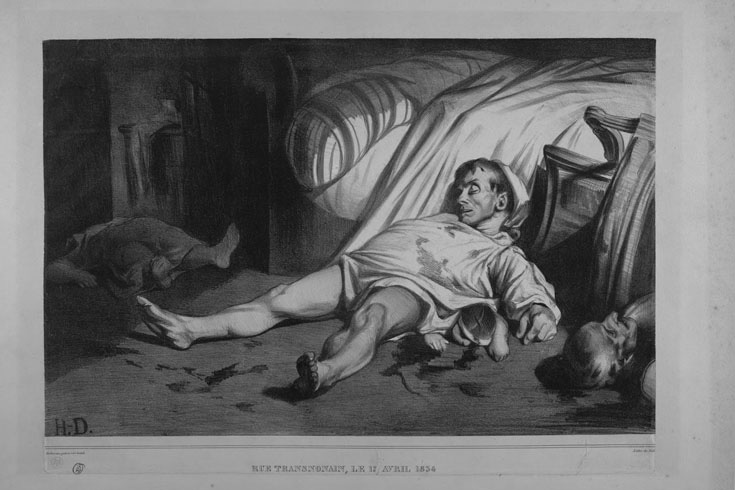 Lithograph by Honore Daumier titled "Rue Transnonain"