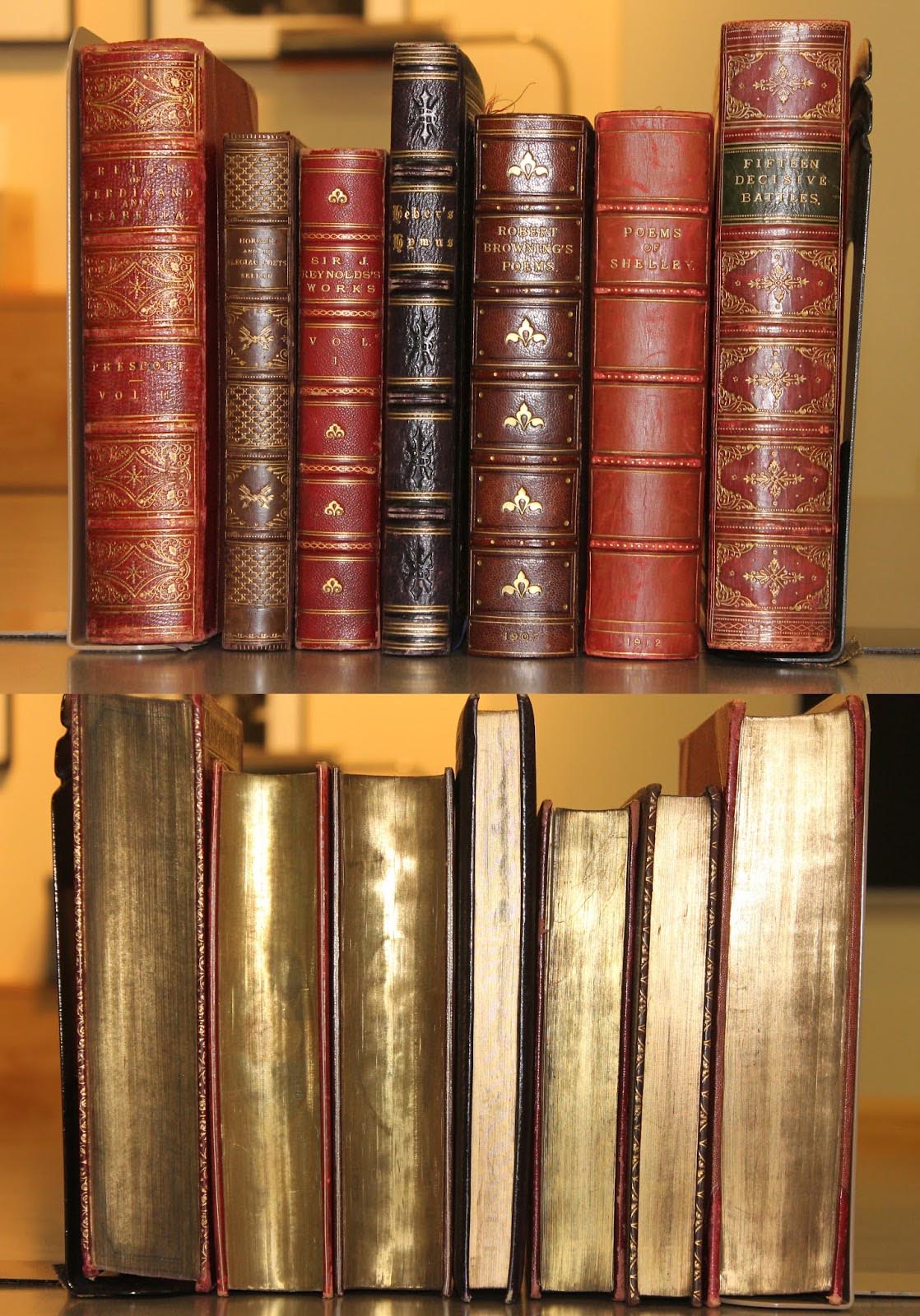Decorated spines and gilded fore-edges on an handful of rare books.