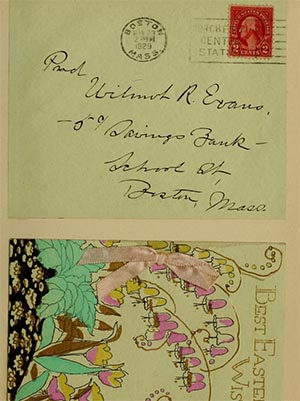 Post card with Easter Greetings, addressed in script to Wilmot R. Evans