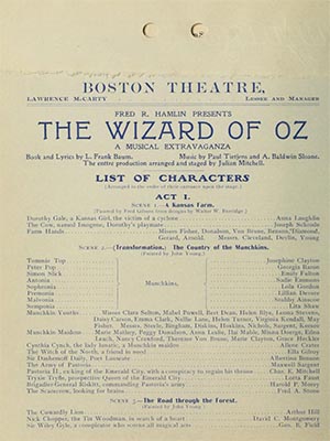 Program for The Wizard of Oz at the Boston Theater