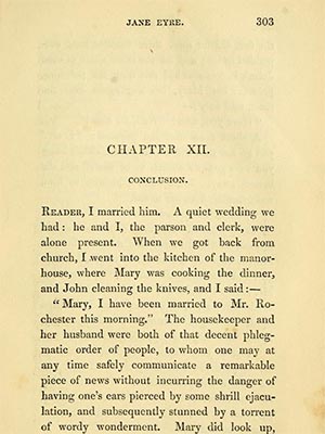 Page 303 from "Jane Eyre" by Charlotte Bronte, in which she tells Mary that she married Mr. Rochester