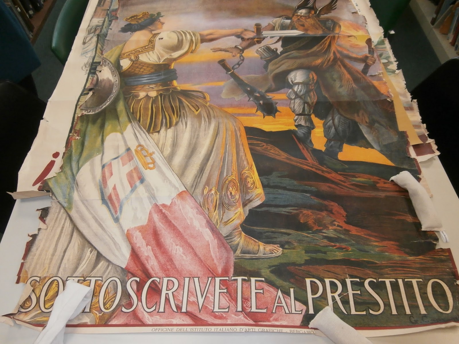 One of three Italian war posters, which reads, "Sottoscrivete al Prestito."