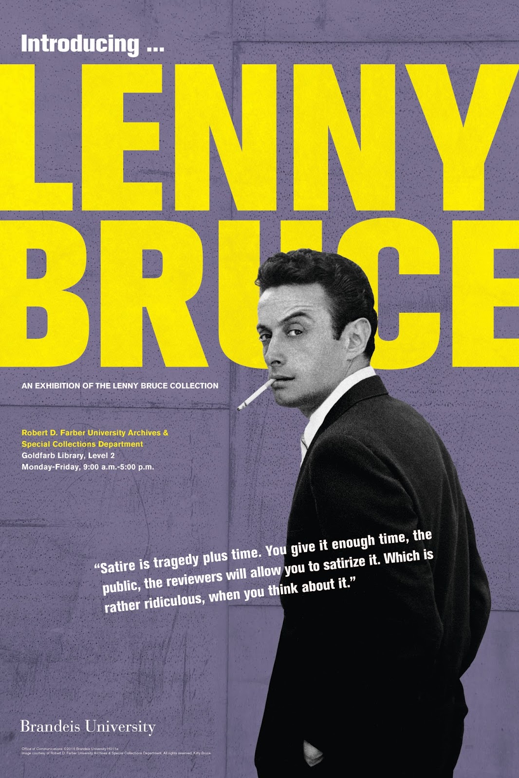 Brandeis flyer introducing the Lenny Bruce exhibition in 2016.