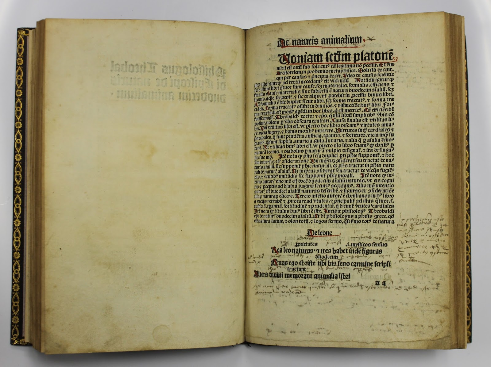Inside page of annotated Theobaldus' Phisiologus de Naturis Duodecim Animalum, 1493.