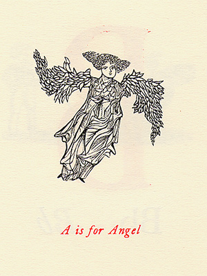 A is for Angel, from the Alphabet book, with illustration of an angel