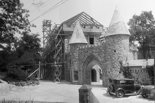 View of the Castle under construction with scaffolding