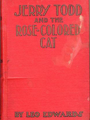 Cover of book "Jerry Todd and the Rose-Colored Cat," solid red with no illustration.