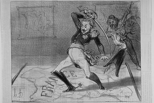 Exhibition section "Czar Nicholas I" with Daumier cartoon of Nicholas in his cabinet room