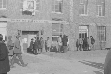 Students Protesting outside Ford Hall in support of the occupying students, January 8-18, 1969