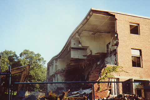 The corner of Sydeman Hall as it looked at the end of this sequence.