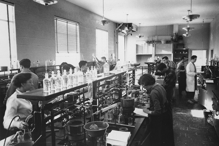 Students working in a Science Laboratory in Sydeman Hall October 17, 1954