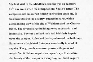 Israel Goldstein's description of his first visit to the campus of Middlesex University on January 15, 1946. 