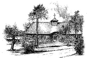 Artist's Rendition of the Barn (the first University Library) ca. 1948.