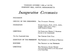 Program for the Inauguration Festivities, dated Thursday, October 7, 1948