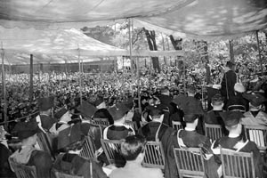 Eleanor Roosevelt giving the address at the first Commencement on June 16, 1952.