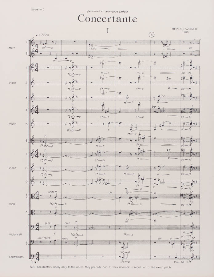 Musical notation for Concertante in pencil on manuscript paper