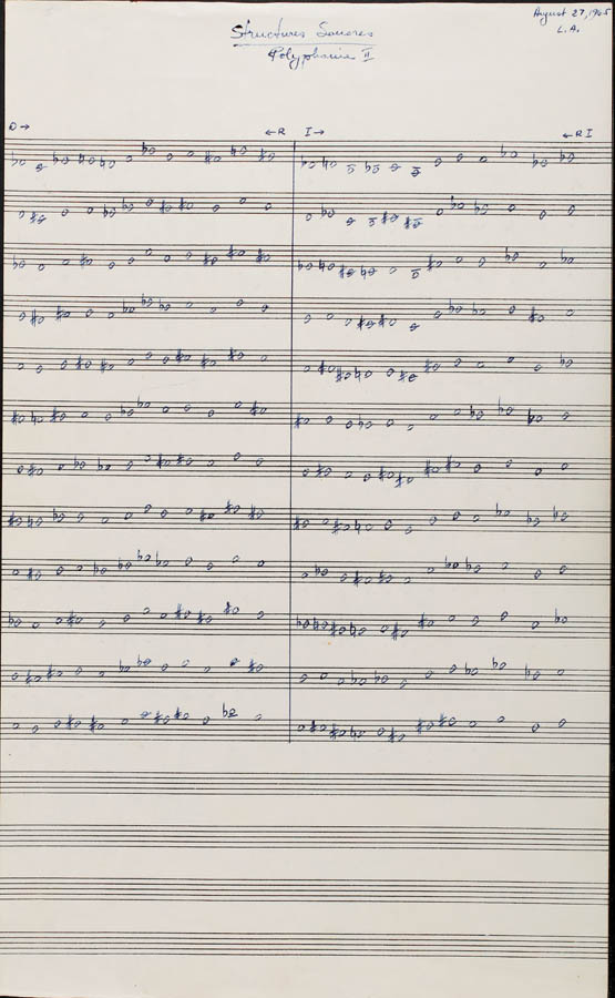 Musical notation - Structures Sonores. in pencil on manuscript paper