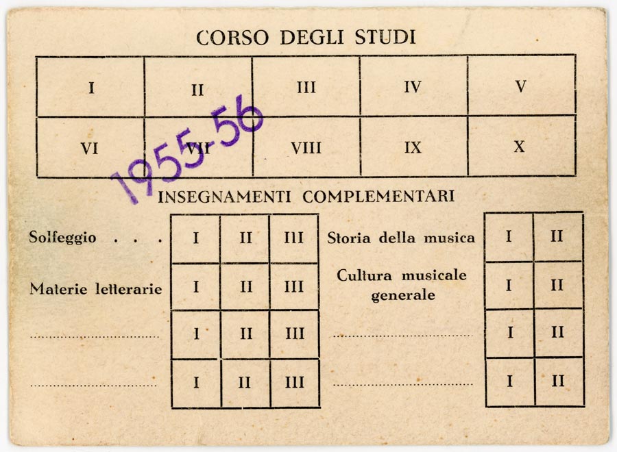 Charts with roman numerals, purple-inked stamp indicating academic year