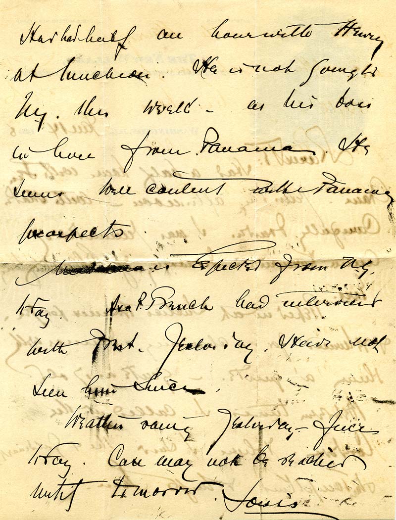 A handwritten black ink letter from Louis Brandeis in Washington, D.C to his wife (scan)