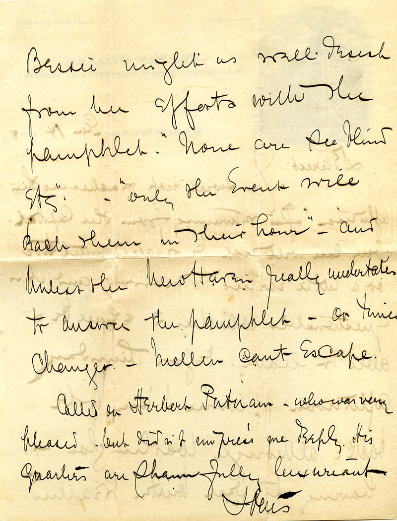 A handwritten black ink letter from Louis Brandeis in Washington, D.C to his wife (scan)