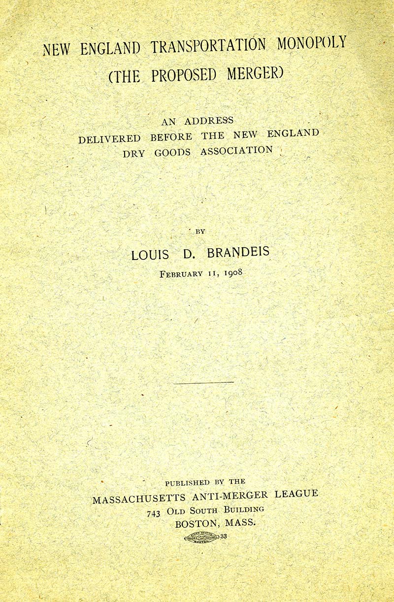 The cover page for the address to the New England Dry Goods Association