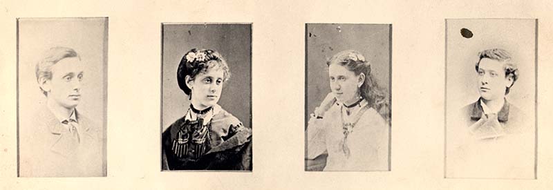 Four individual black and white photographs of Louis D. Brandeis and his siblings, spaced out in a horizontal line