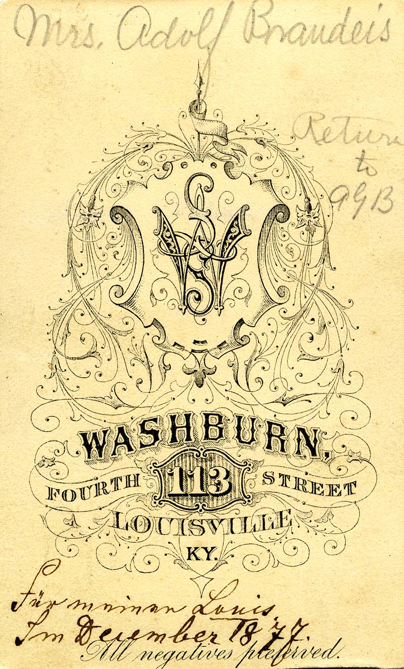 Ornate illustration advertising Louisville, KY's Washburn with pencil and pen markings surrounding the design (scan)