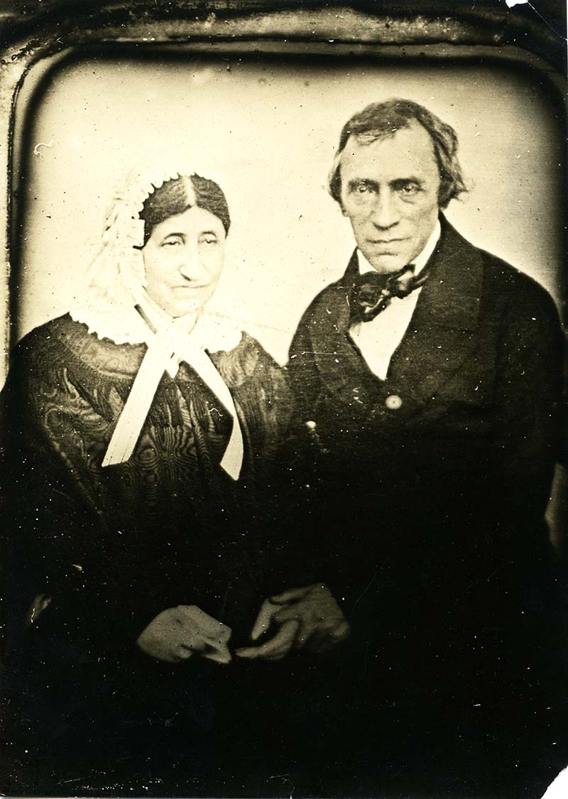 Mother and Father Dembitz standing and holding hands (black and white photograph)