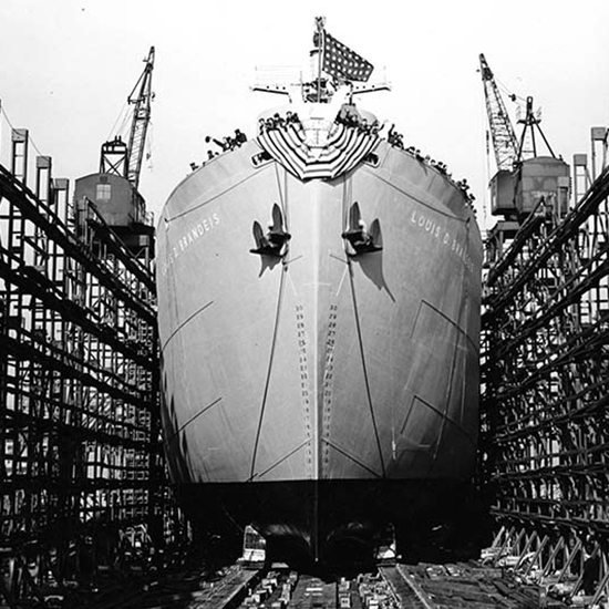 Liberty ship named in honor of Justice Brandeis, the S.S. Louis D. Brandeis, at its launching