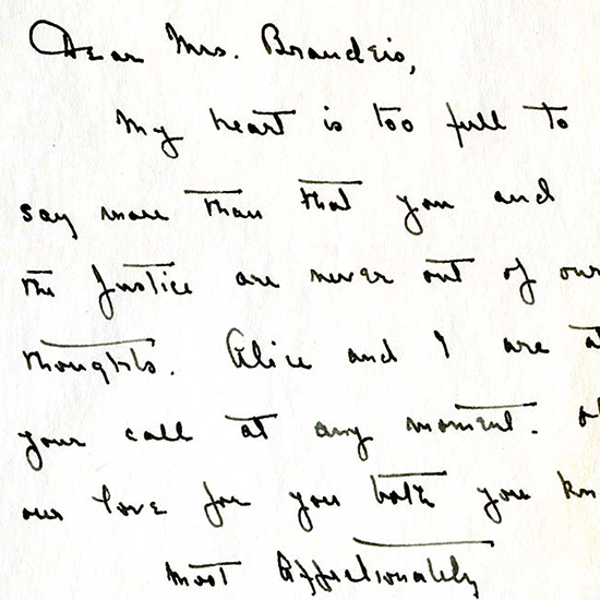 Handwritten letter to express condolences for Louis D. Brandeis's death (scan)