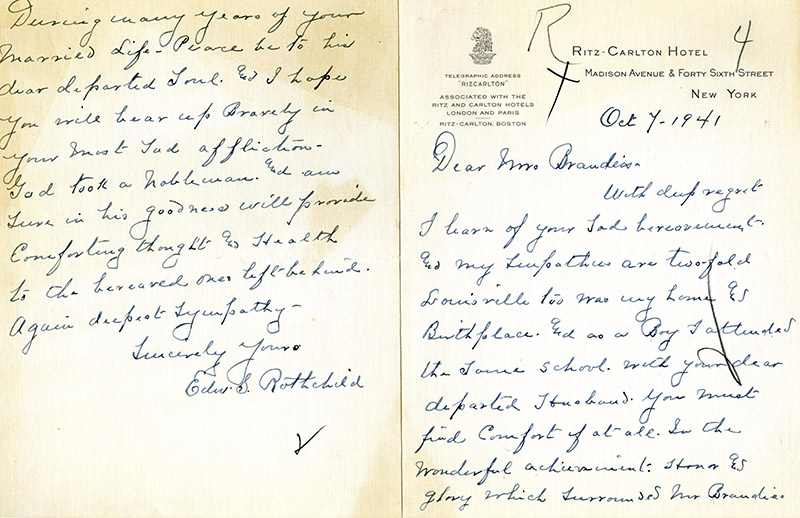 Written in New York City and  sent to Alice Brandeis in Washington D.C. The letter is on a New York Ritz-Carlton Hotel card