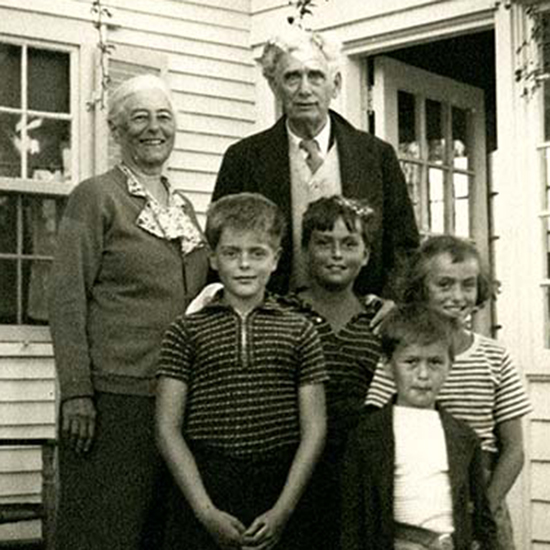Louis D. Brandeis, Alice G. Brandeis, and their four grandchildren standing in a porch