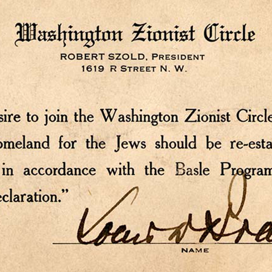 Louis D. Brandeis's signed Washington Zionist Circle Membership Card