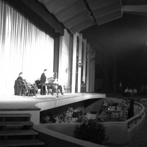 Photograph of a stage and orchestra pit during a performance of Sonata No. 3 composed by Harold Shapero.