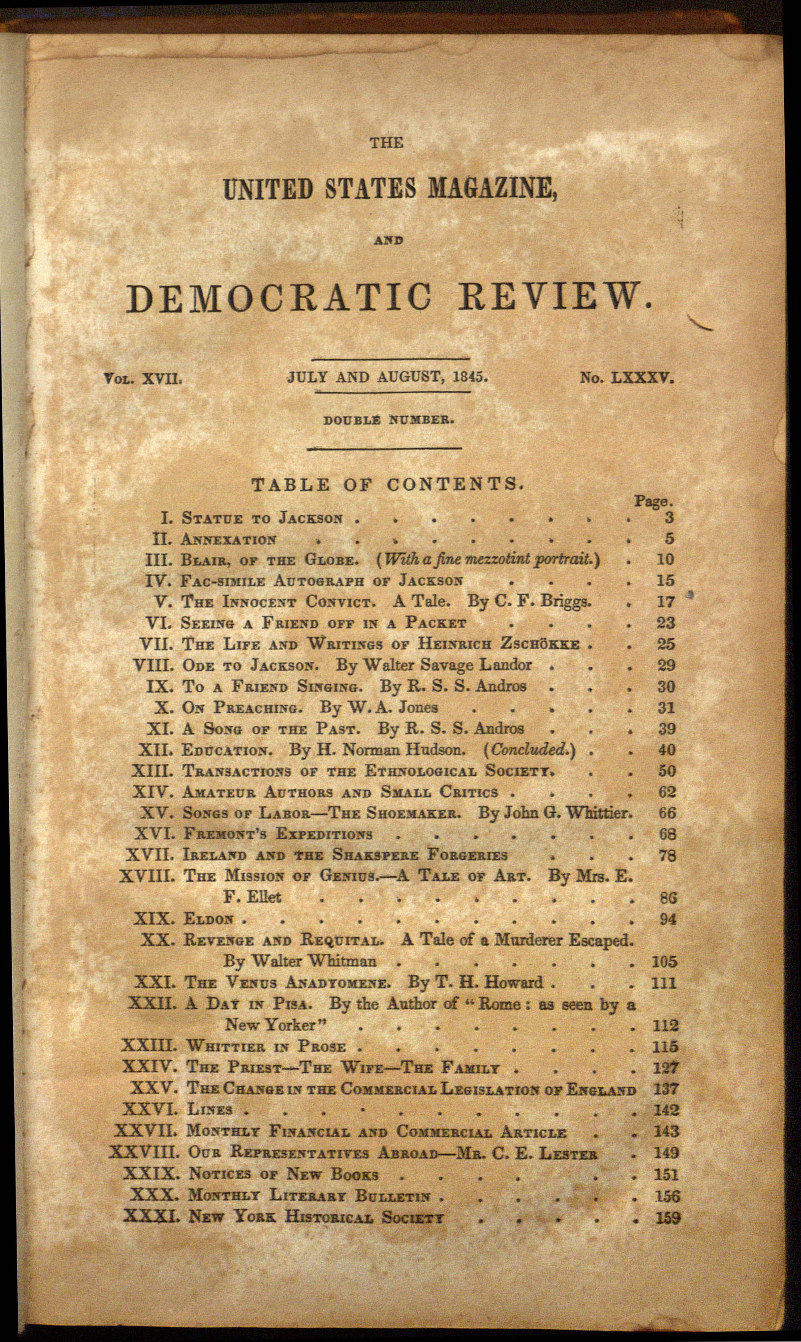 Democratic Review, contents page