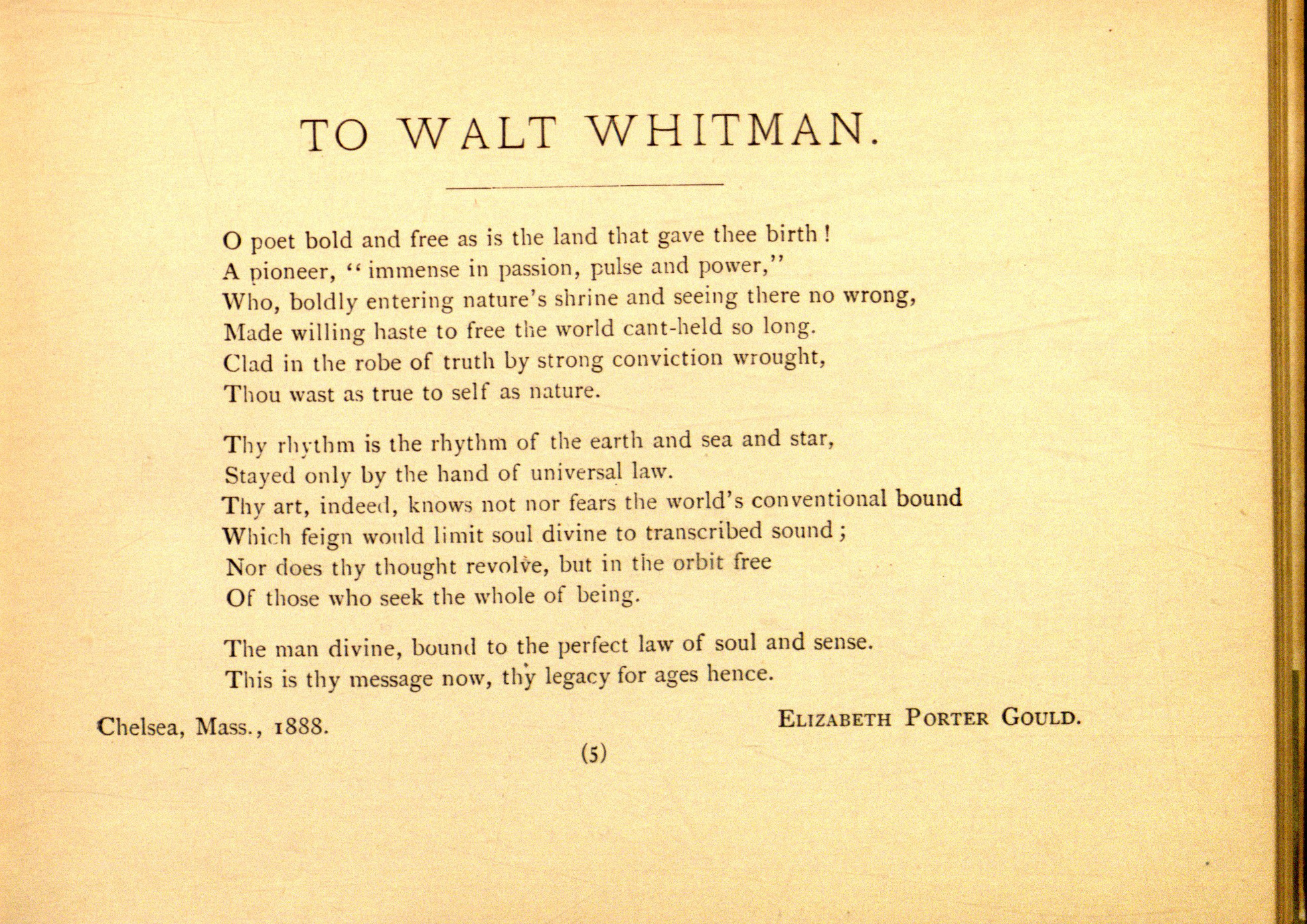 "To Walt Whitman" by Elizabeth Porter Gould