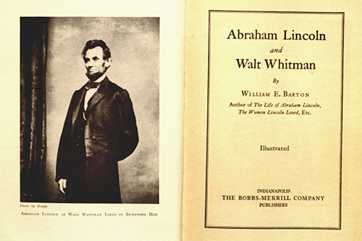 Featurebox for "Abraham Lincoln and Walt Whitman" with title page from the book of the same title