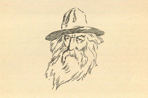 Featurebox for Opera and Whitman, with the illustration of Whitman on the title page of the book "Opera and Whitman"