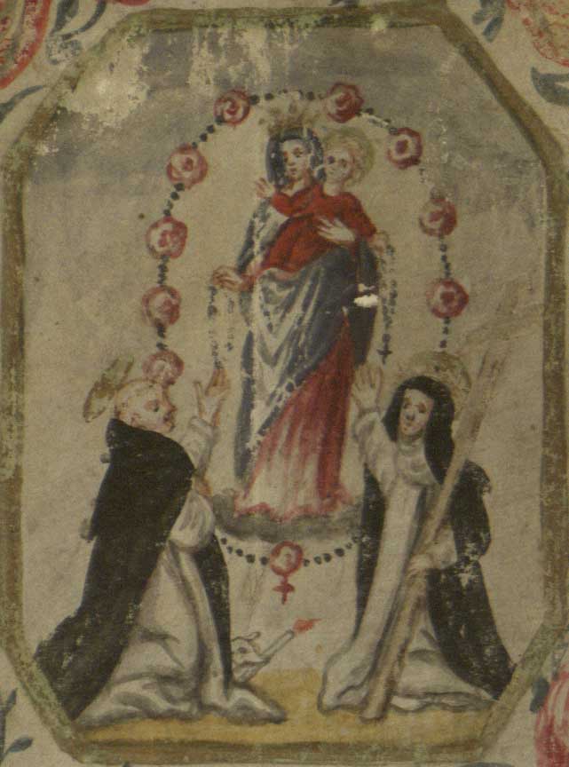 Close-up of colored Medallion illustration from Charter of the Confraternity of the Holy Rosary