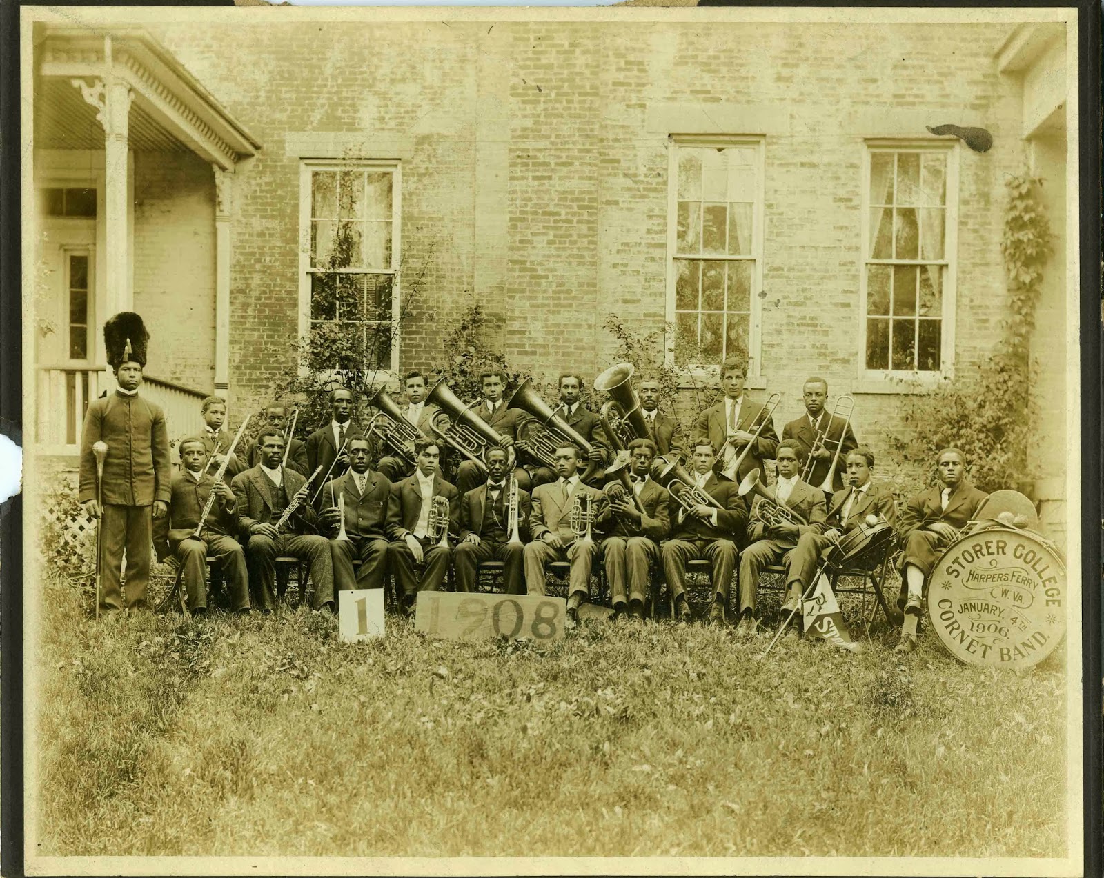 Group portrait of the Storer College Cornet Band in Harpers Ferry, Virginia, January 4, 1908.